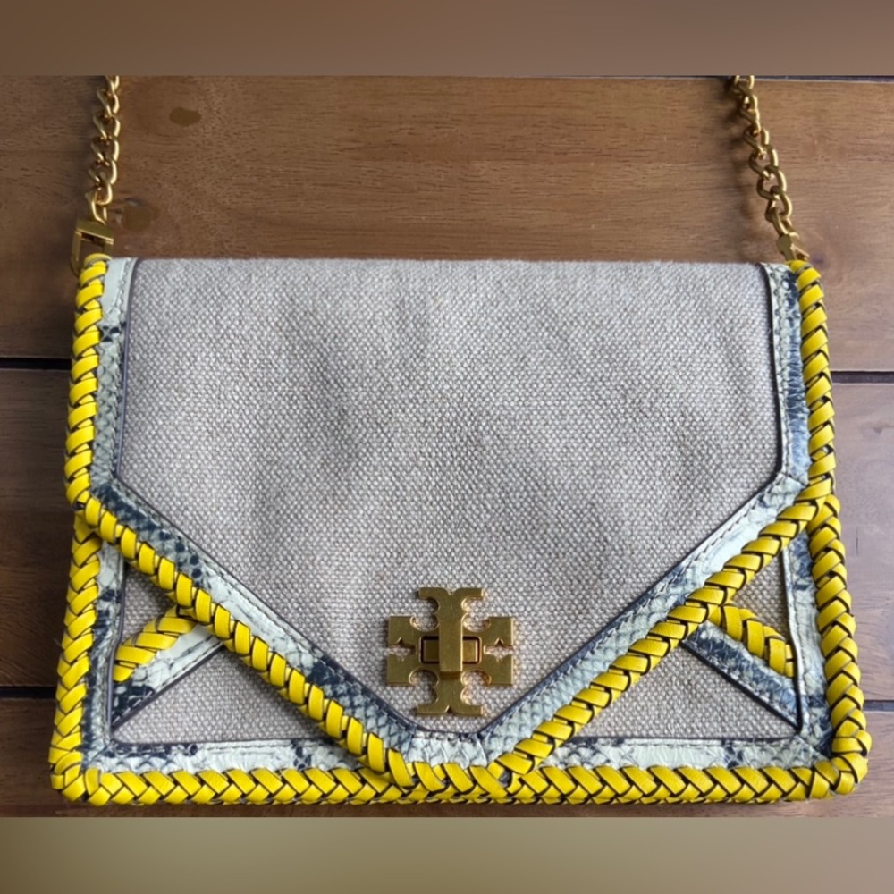 Tory Burch Canvas and Snakeskin Bag